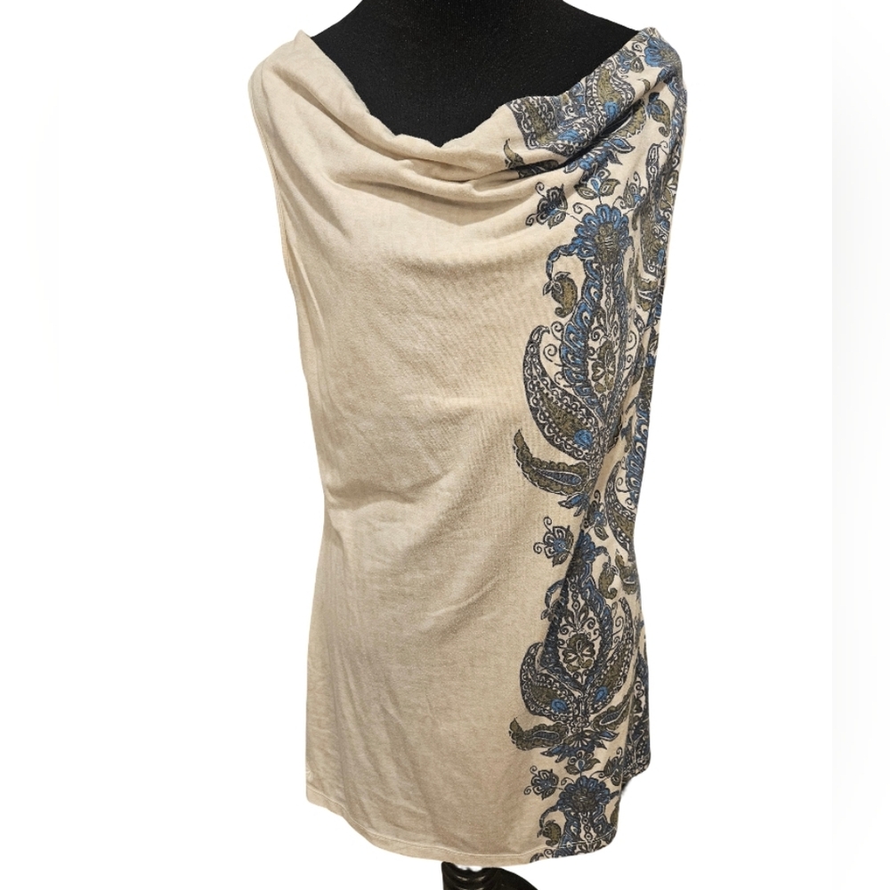 Athleta Women's Size M Off White, Blue and Green Paisley Sleevless Drape Top